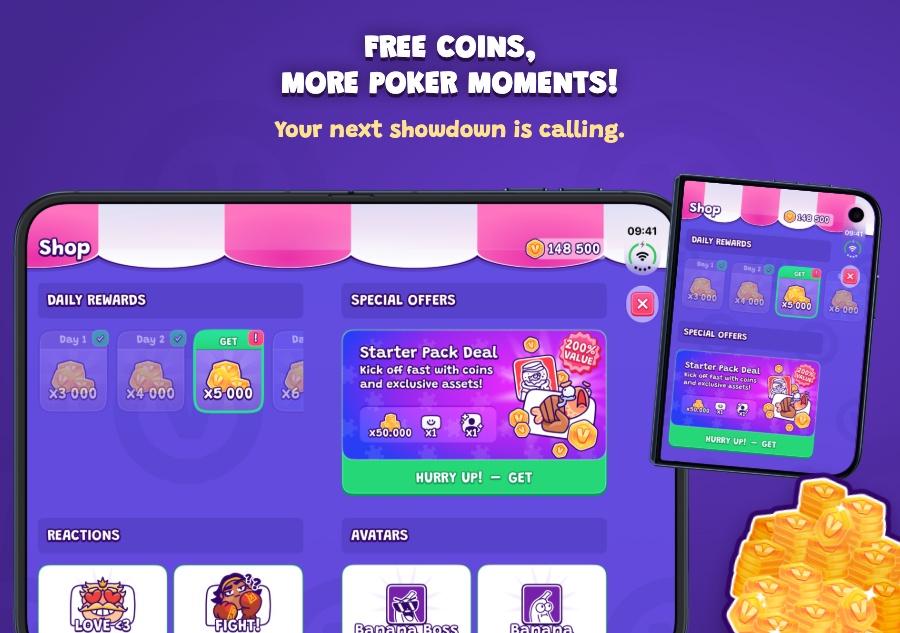 Free coins, more poker moments! — Your next showdown is calling.
