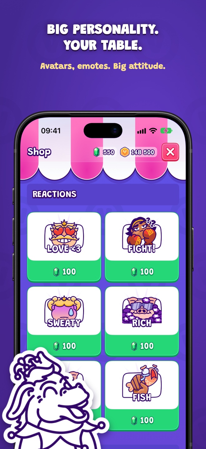 Big personality. Your table. — Avatars, emotes. Big attitude.