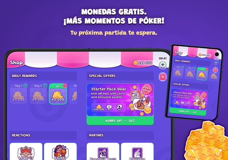 Monedas gratis. ¡Más momentos de póker! — Tu próxima partida te espera.